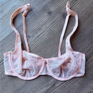 Adore Me 32D Blush Pink Lace Underwire Bra Sheer Romantic NWOT